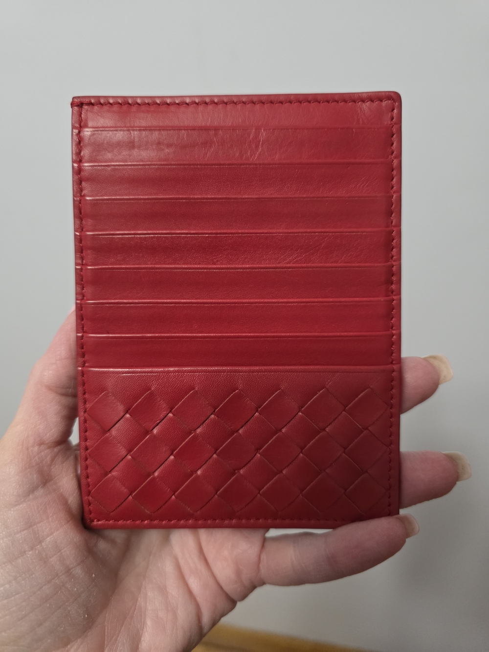 Bottega Veneta Red Woven Leather Card Holder
